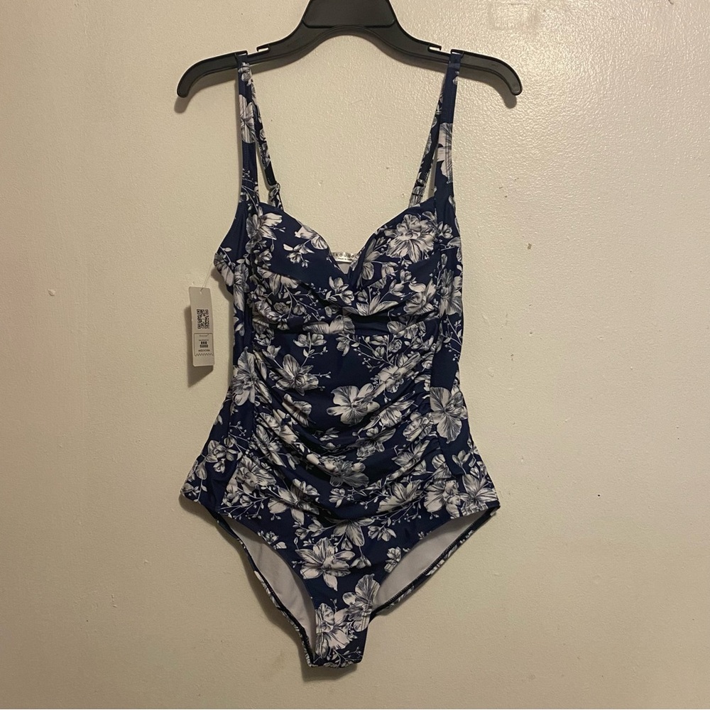 Ekouaer Elegant Navy Floral One Piece Swimsuit‎ Women’s Size XL Beach New